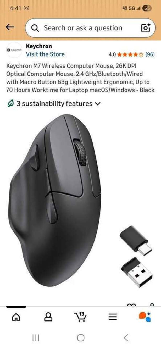 Keychron M7 Wireless Computer Mouse, 26K DPI Optical Computer Mouse, 2.4 GHz/Blu